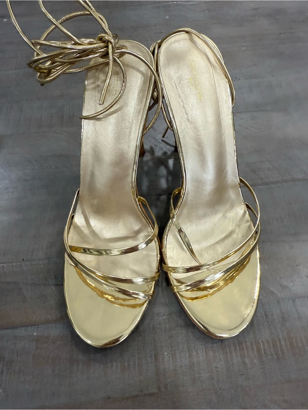 PrettyLittleThing Gold Metallic Strappy Lace-Up Stiletto Heels US 9